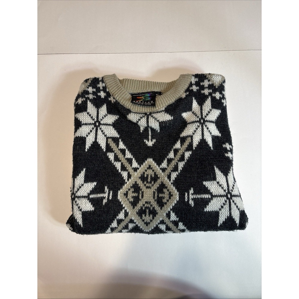 Vintage 90s Spettro Sweater Mens Size‎ Large Beige White Gray Design Snowflakes